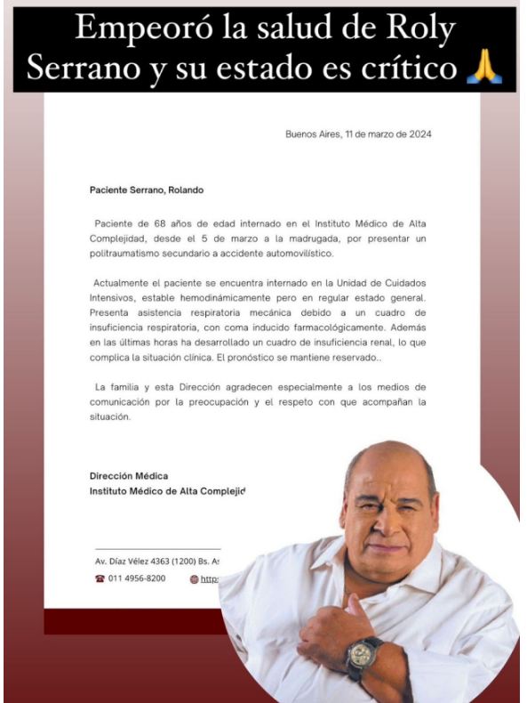 La salud de Roly Serrano empeoró el actor lucha contra la muerte